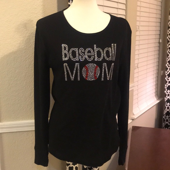 Tops - 🔴5/$20 Baseball Mom rhinestone black top large